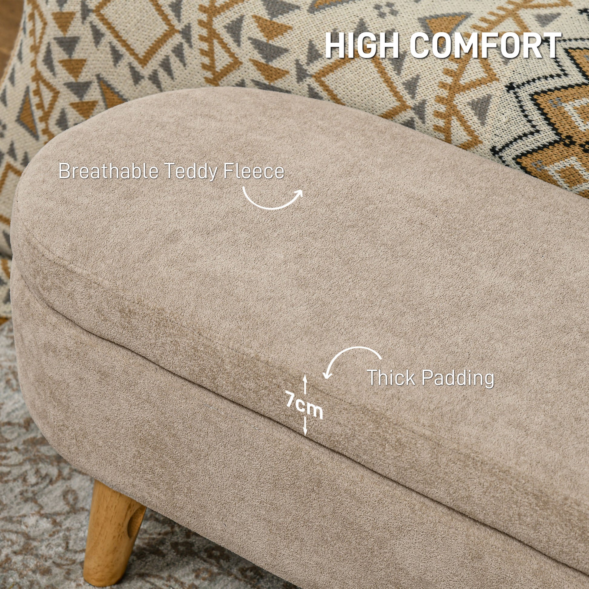 Beige Polyester Bed Bench with Storage - 43.3" Oval Ottoman for Bedroom
