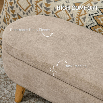 Beige Polyester Bed Bench with Storage - 43.3" Oval Ottoman for Bedroom