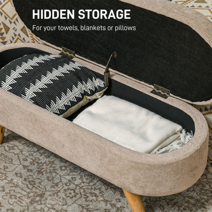 Beige Polyester Bed Bench with Storage - 43.3" Oval Ottoman for Bedroom