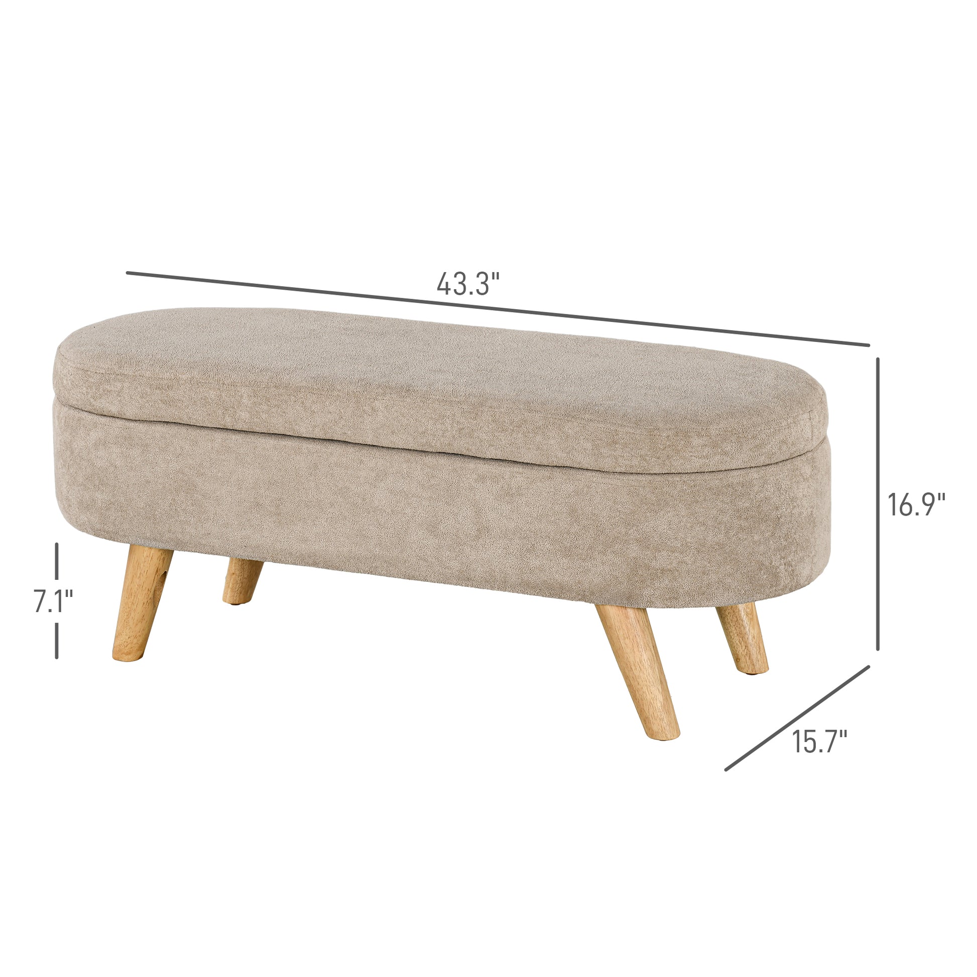 Beige Polyester Bed Bench with Storage - 43.3" Oval Ottoman for Bedroom