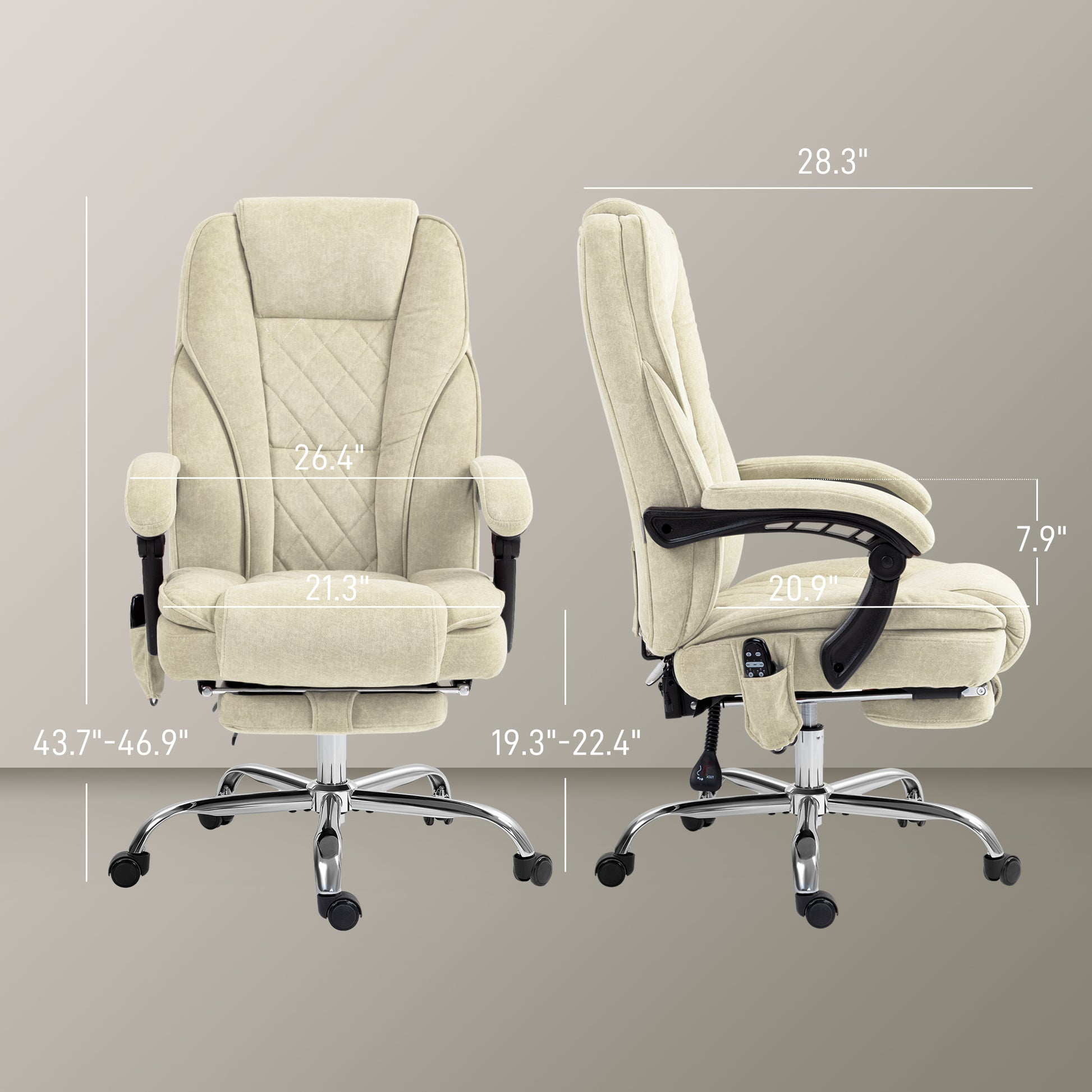 Beige Massage Office Chair with Footrest - Reclining & Heat