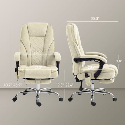 Beige Massage Office Chair with Footrest - Reclining & Heat