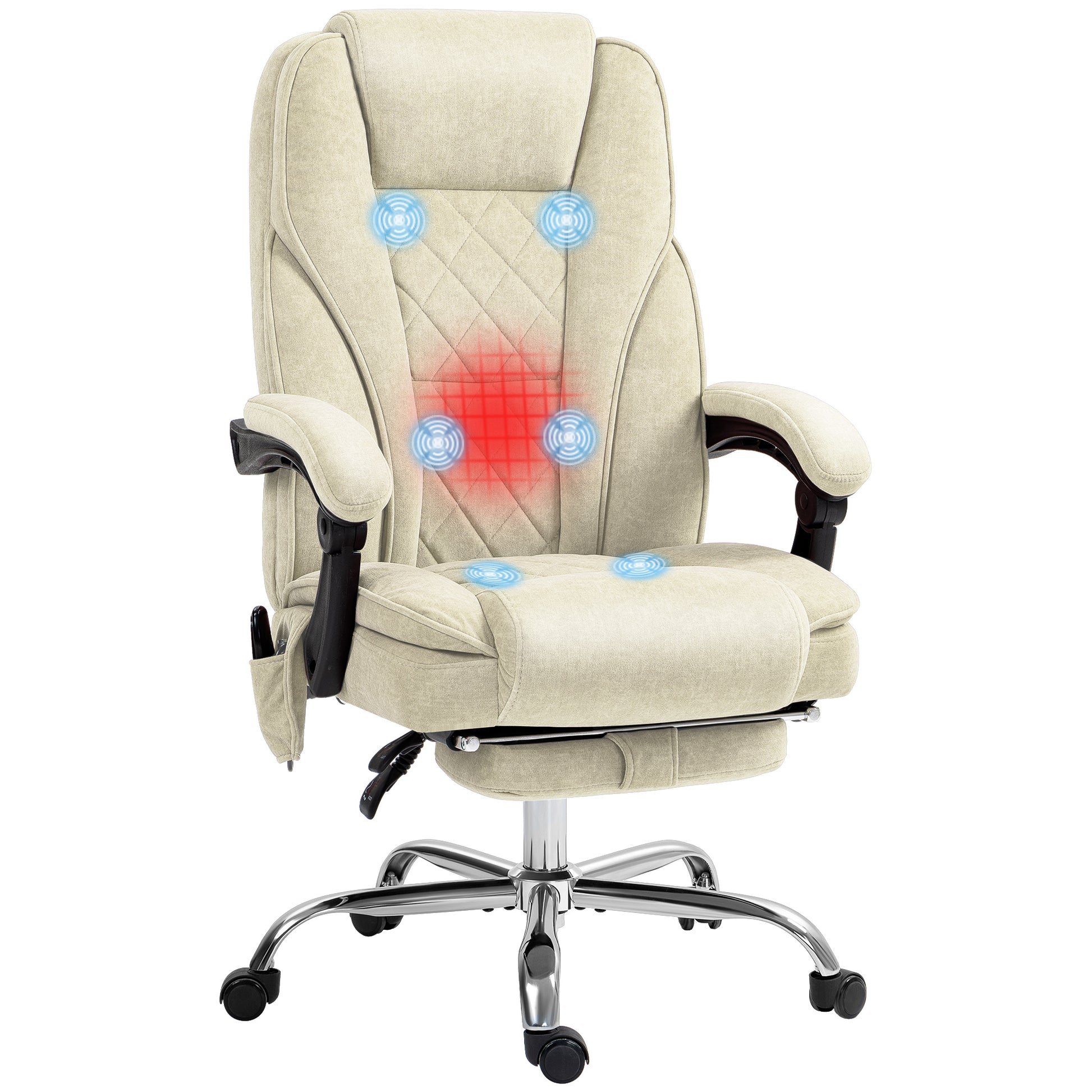 Vinsetto Massage Office Chair with Foot Rest, Executive Office Chair with 6 Vibration Point and Heat, Reclining Computer Chair, Swivel Desk Chair, Adjustable Height, Beige