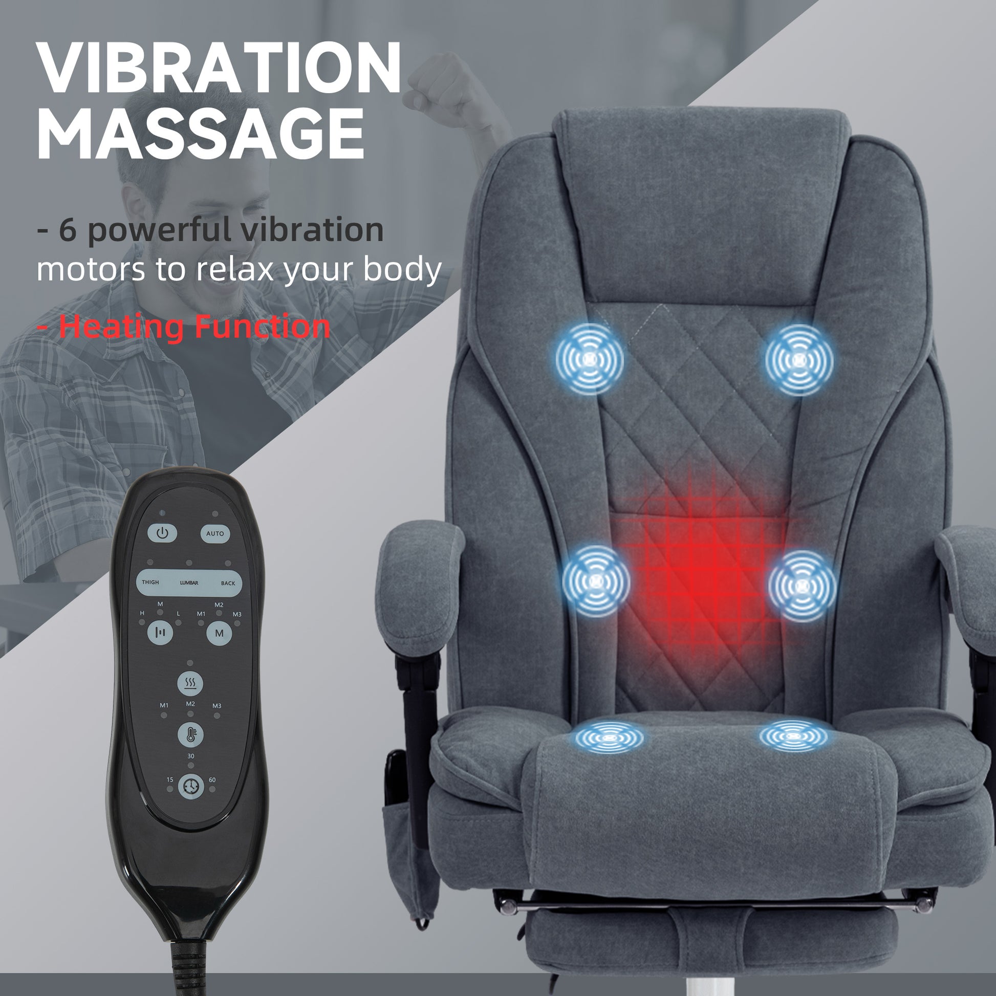 Gray Massage Office Chair with Footrest & Heat