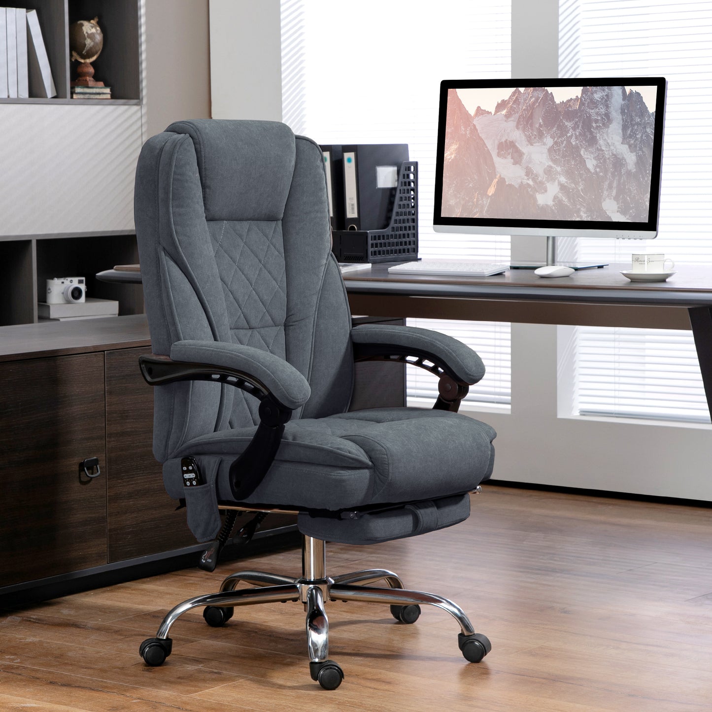 Gray Massage Office Chair with Footrest & Heat