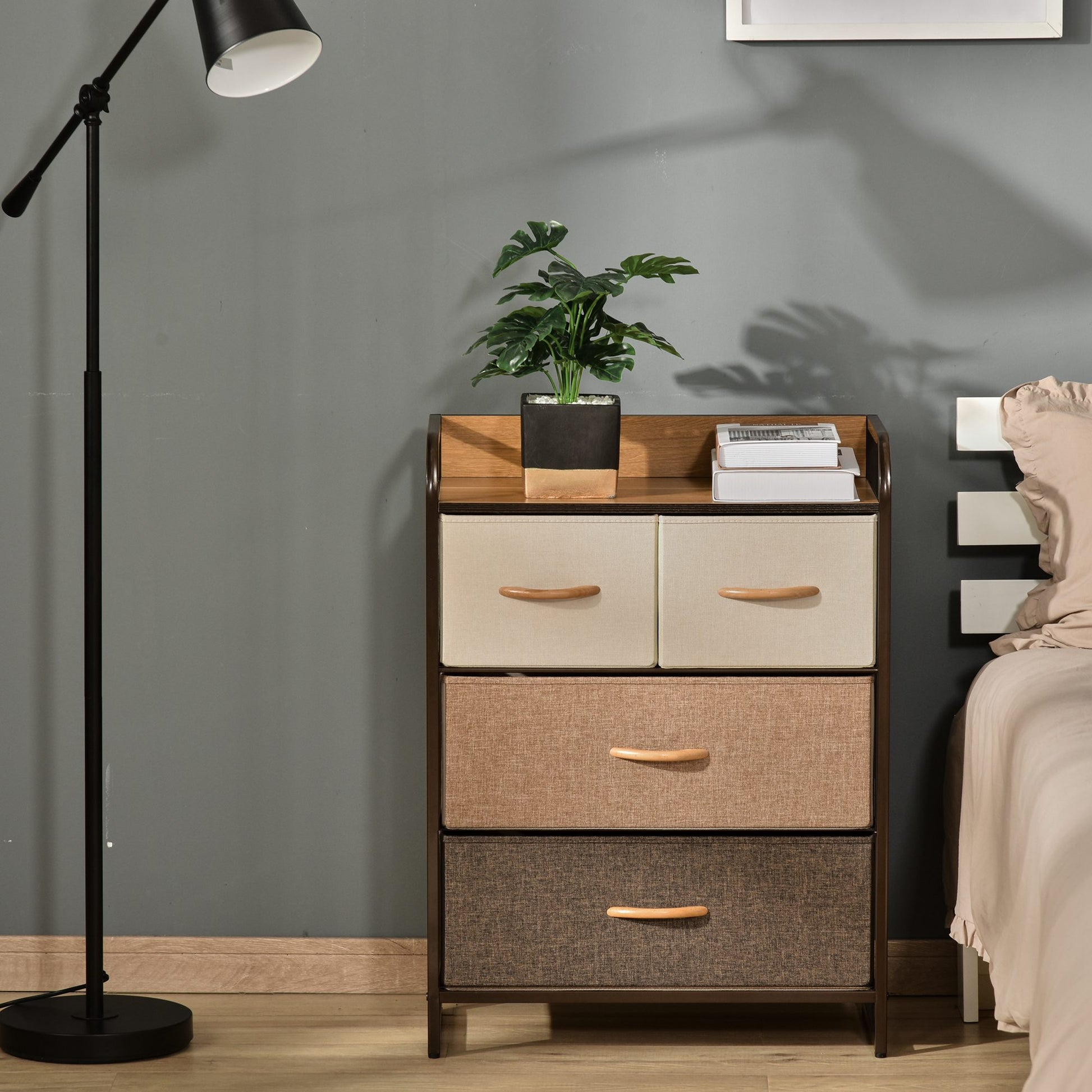 4-Drawer Storage Dresser with Foldable Drawers - MDF & Steel for Bedroom