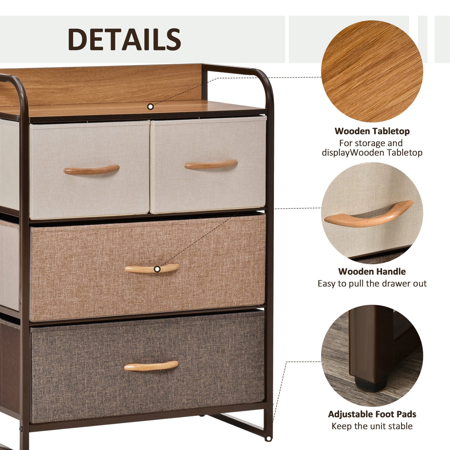 4-Drawer Storage Dresser with Foldable Drawers - MDF & Steel for Bedroom