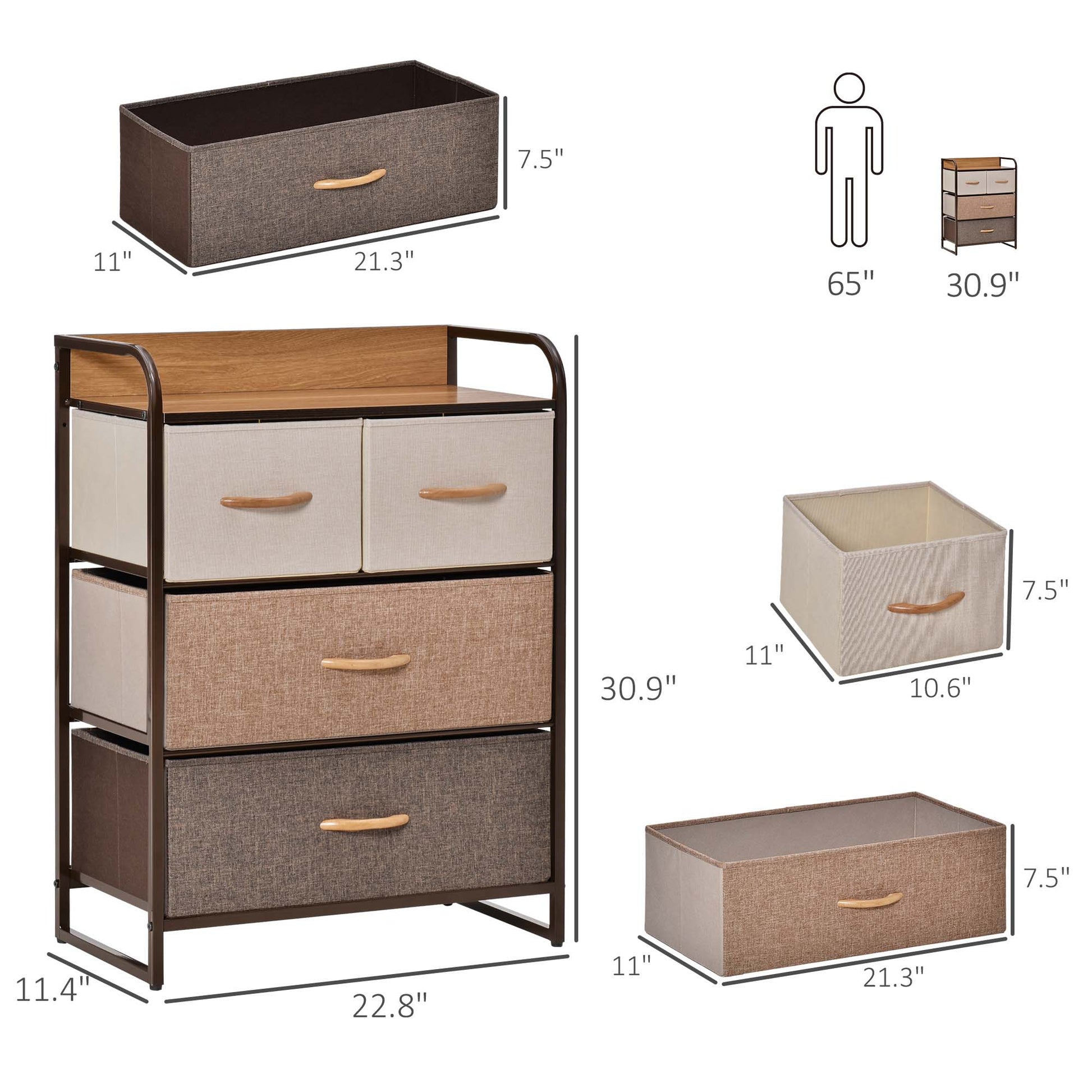 4-Drawer Storage Dresser with Foldable Drawers - MDF & Steel for Bedroom