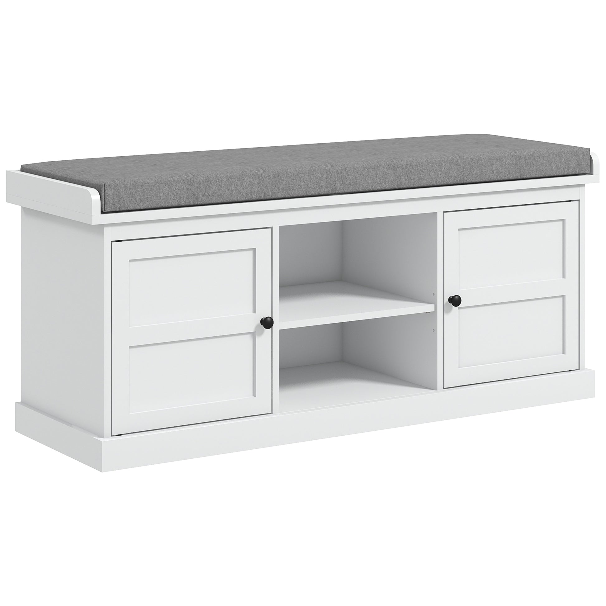 White Shoe Bench with Storage - Comfortable Entryway Seat