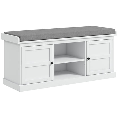 White Shoe Bench with Storage - Comfortable Entryway Seat