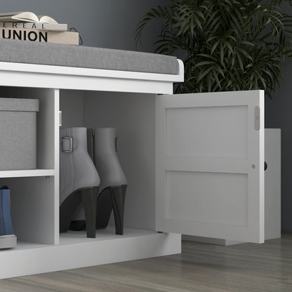 White Shoe Bench with Storage - Comfortable Entryway Seat