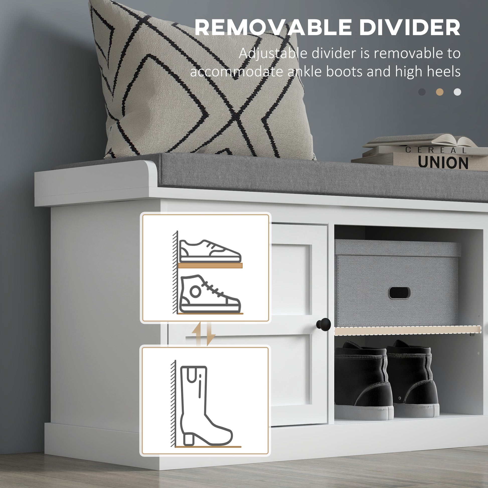 White Shoe Bench with Storage - Comfortable Entryway Seat