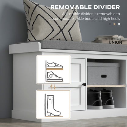 White Shoe Bench with Storage - Comfortable Entryway Seat