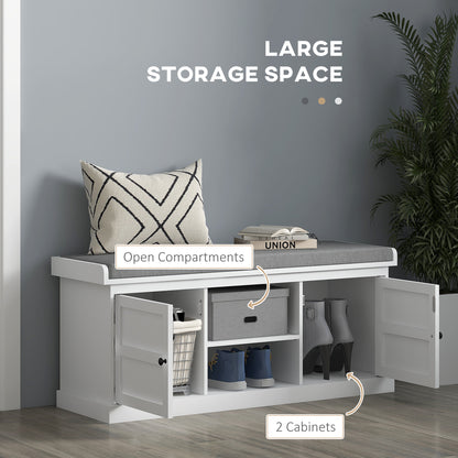 White Shoe Bench with Storage - Comfortable Entryway Seat