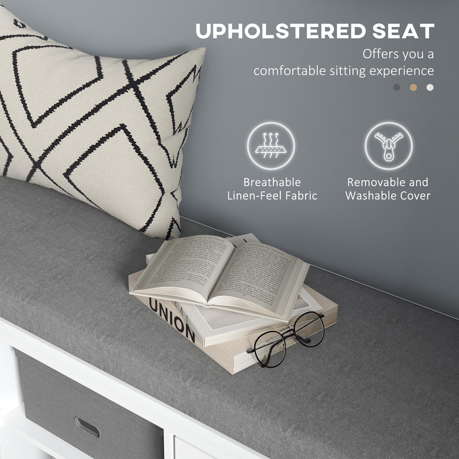 White Shoe Bench with Storage - Comfortable Entryway Seat