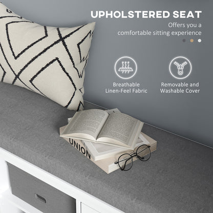 White Shoe Bench with Storage - Comfortable Entryway Seat