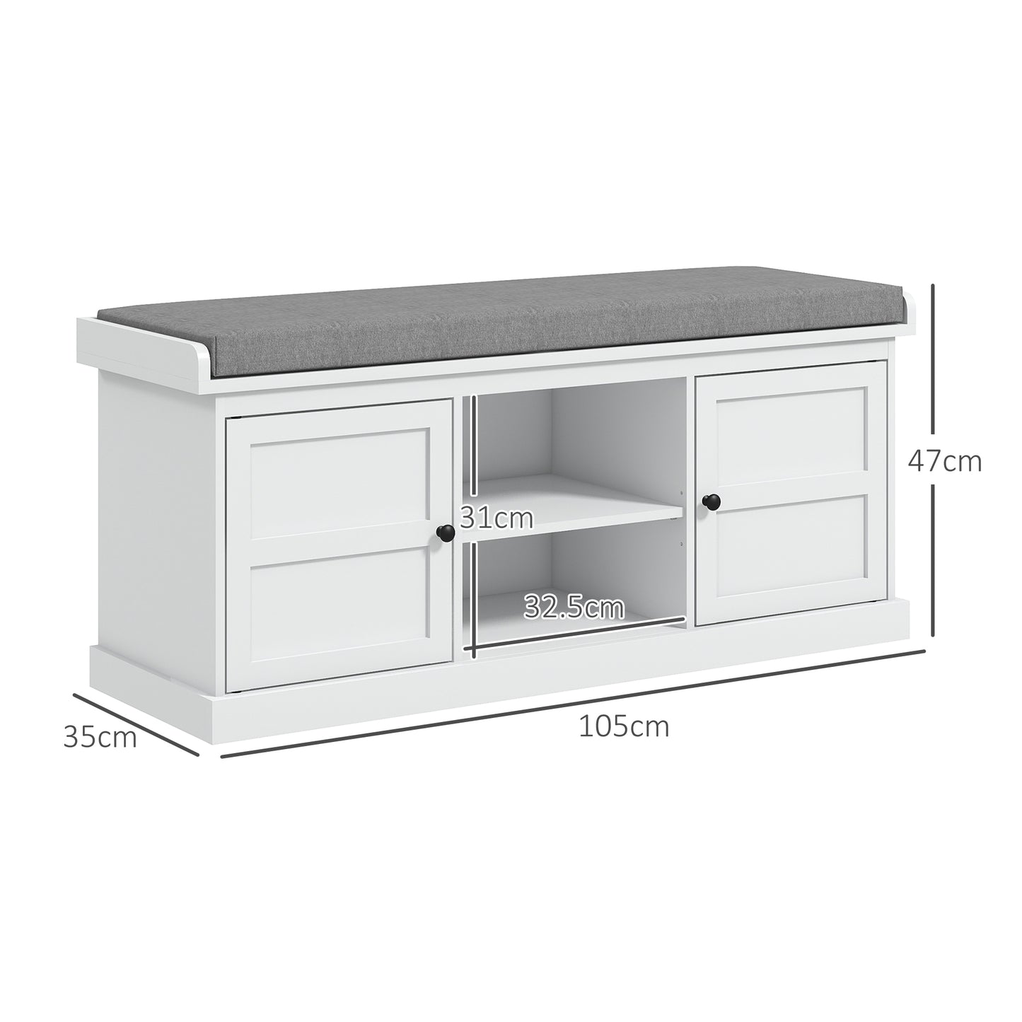 White Shoe Bench with Storage - Comfortable Entryway Seat