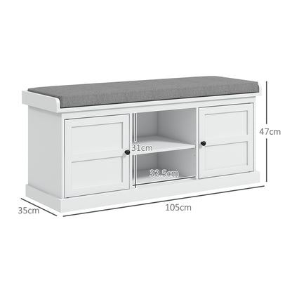 White Shoe Bench with Storage - Comfortable Entryway Seat