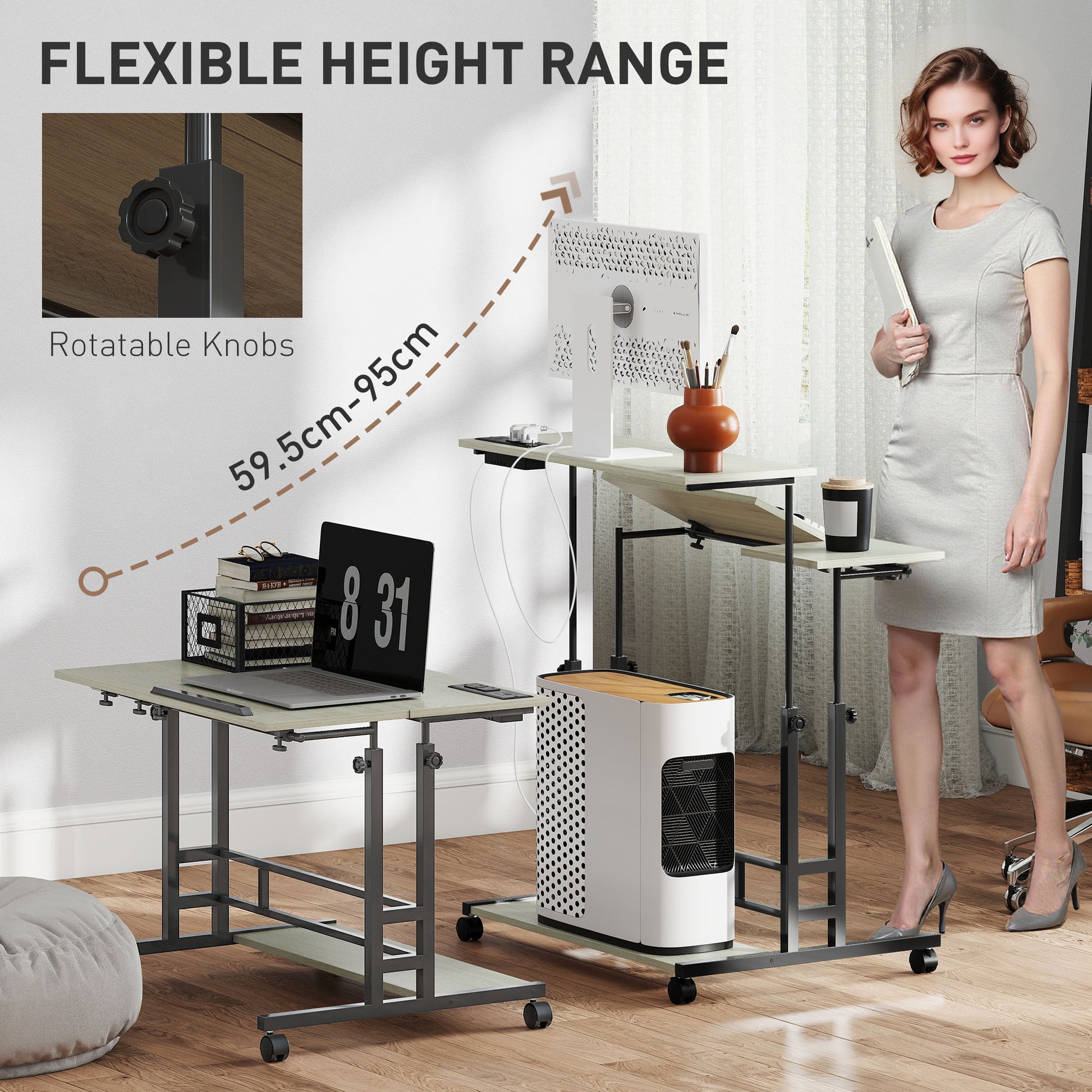 Adjustable Height Standing Desk - Wood Finish for Home Office