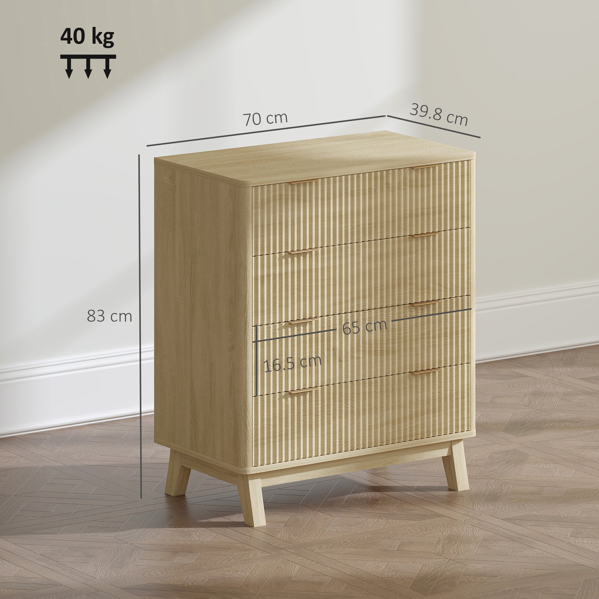 Wood Nightstand with 4 Drawers - MDF Chest of Drawers for Bedroom