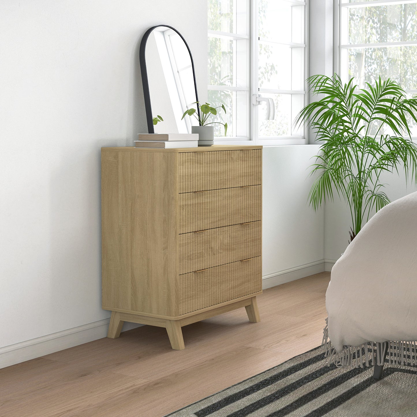 Wood Nightstand with 4 Drawers - MDF Chest of Drawers for Bedroom