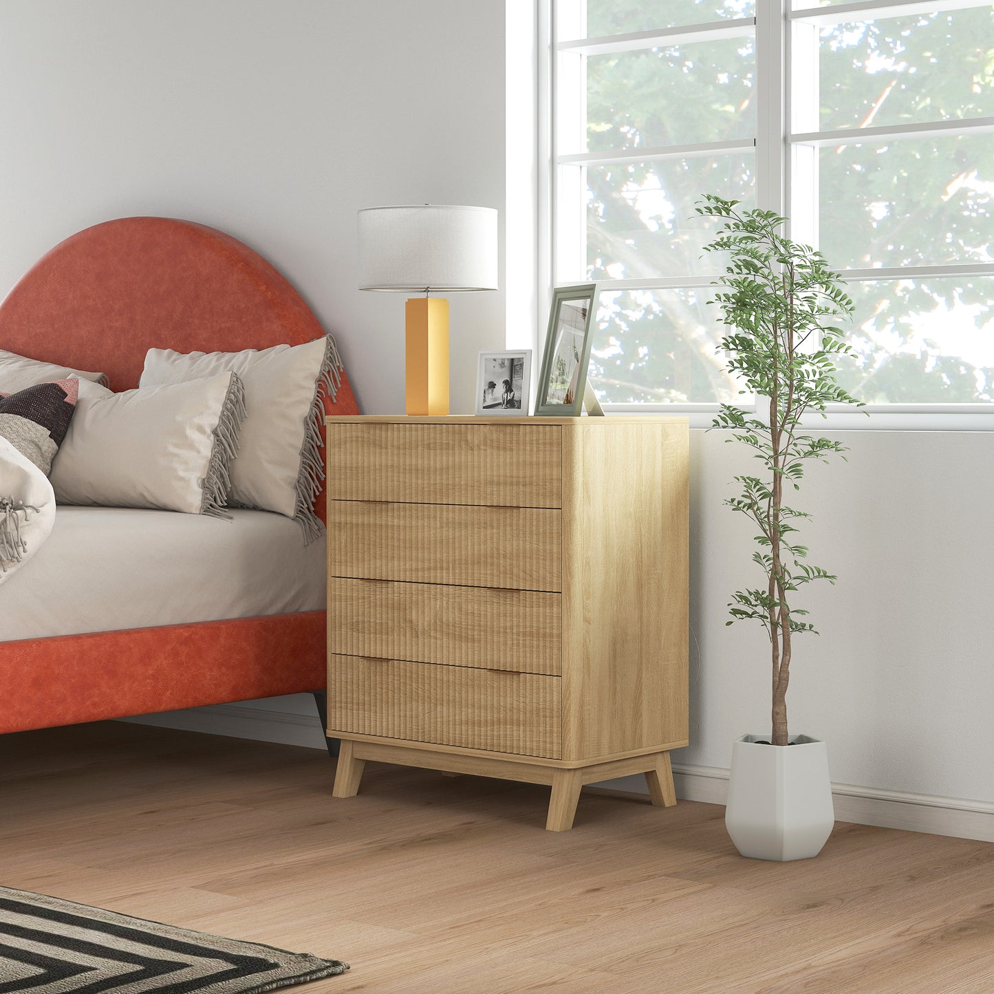 Wood Nightstand with 4 Drawers - MDF Chest of Drawers for Bedroom