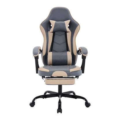 Gaming Chair, Ergonomic Computer Chair with Footrest and Massage Lumbar Support, Height Adjustable Swivel Video Game Chair for Adults, 300lb Max, Blue Beige
