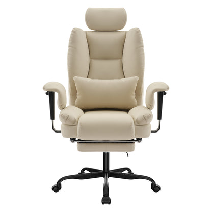 Office Chair Ergonomic 200 kg PU Leather Computer Chair with Lumbar Support and High Backrest, Ergonomic Desk Chair with Liftable Headrest, Beige