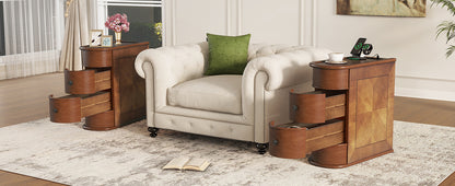 Natural MDF End Table with Storage and Charging Station for Bedroom