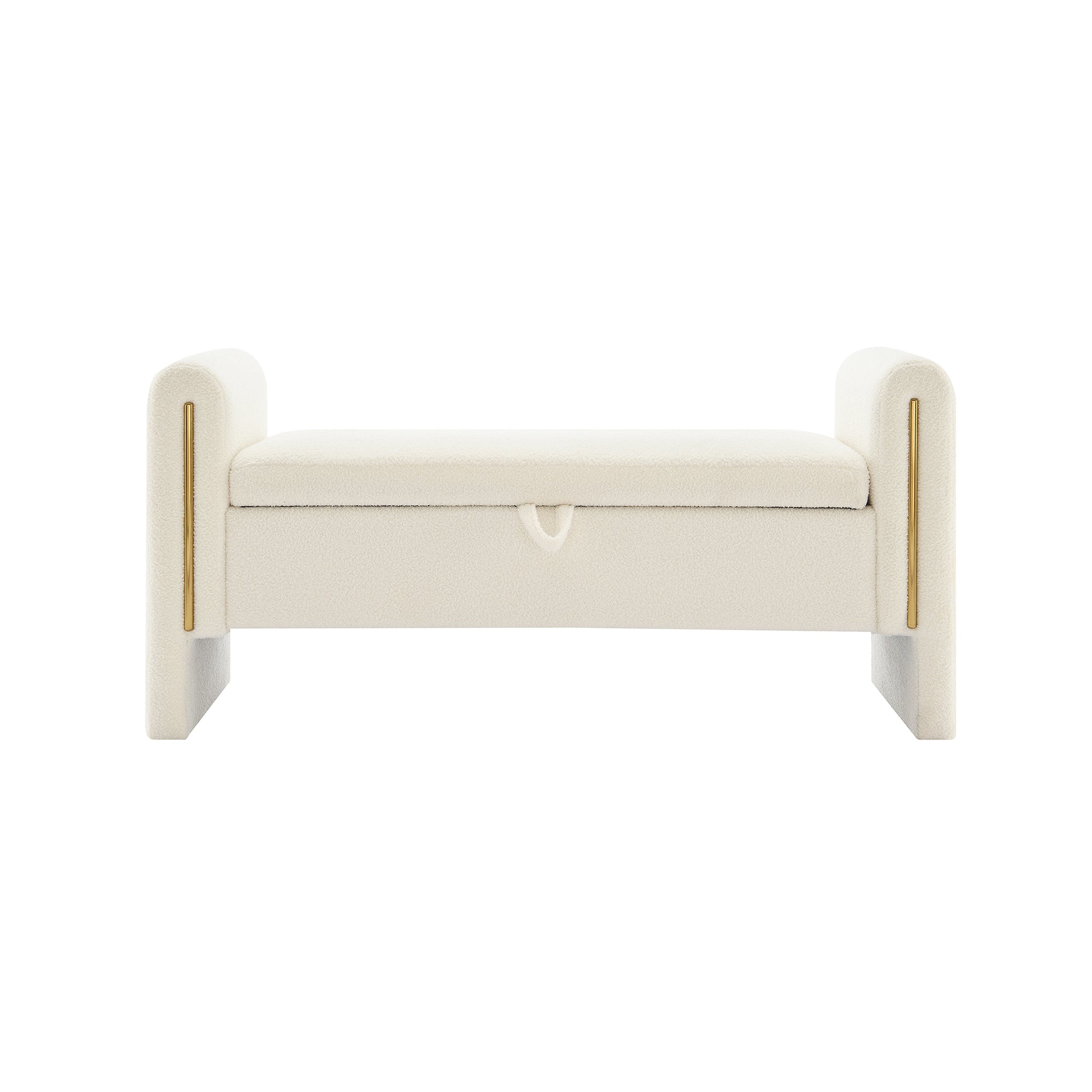 Cream Storage Ottoman Bench - Modern Foot Rest Stool for Bedroom, Dorm, or Living