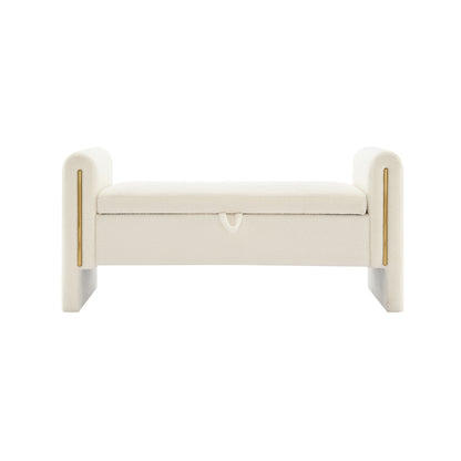 Cream Storage Ottoman Bench - Modern Foot Rest Stool for Bedroom, Dorm, or Living
