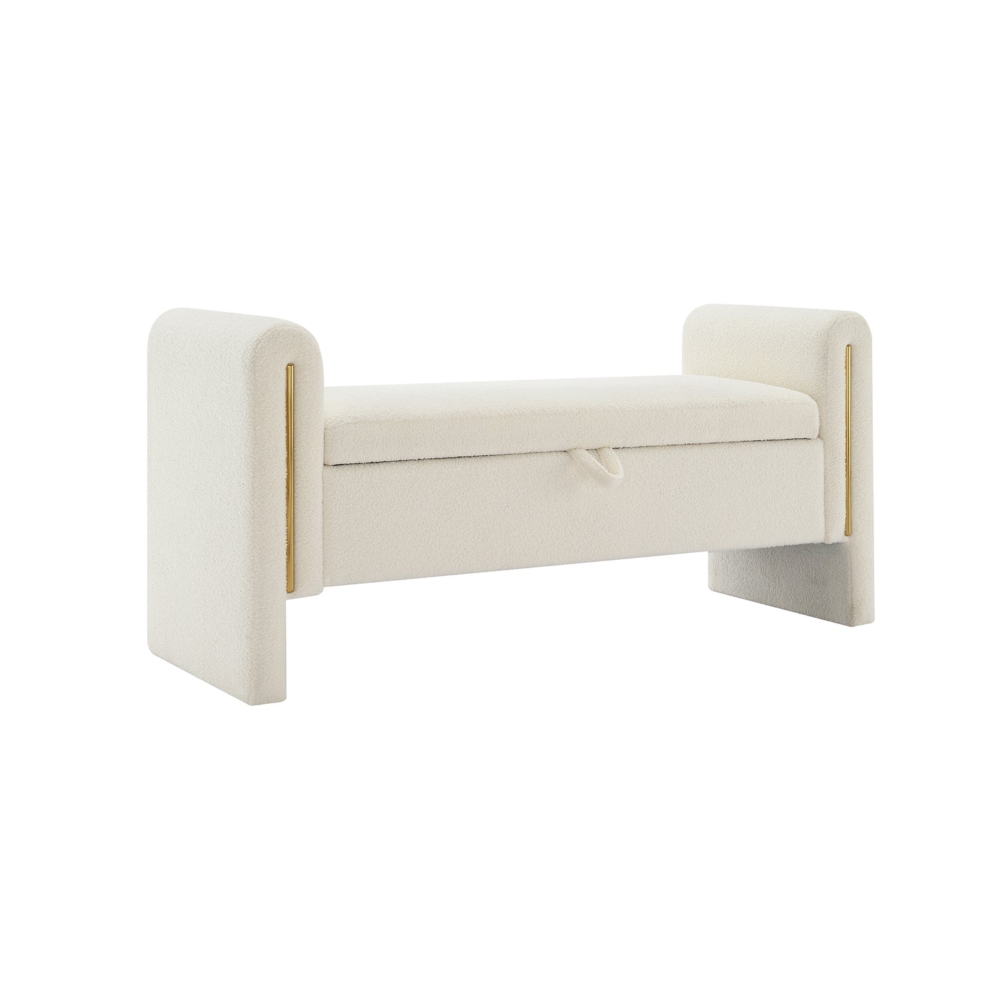 Cream Storage Ottoman Bench - Modern Foot Rest Stool for Bedroom, Dorm, or Living