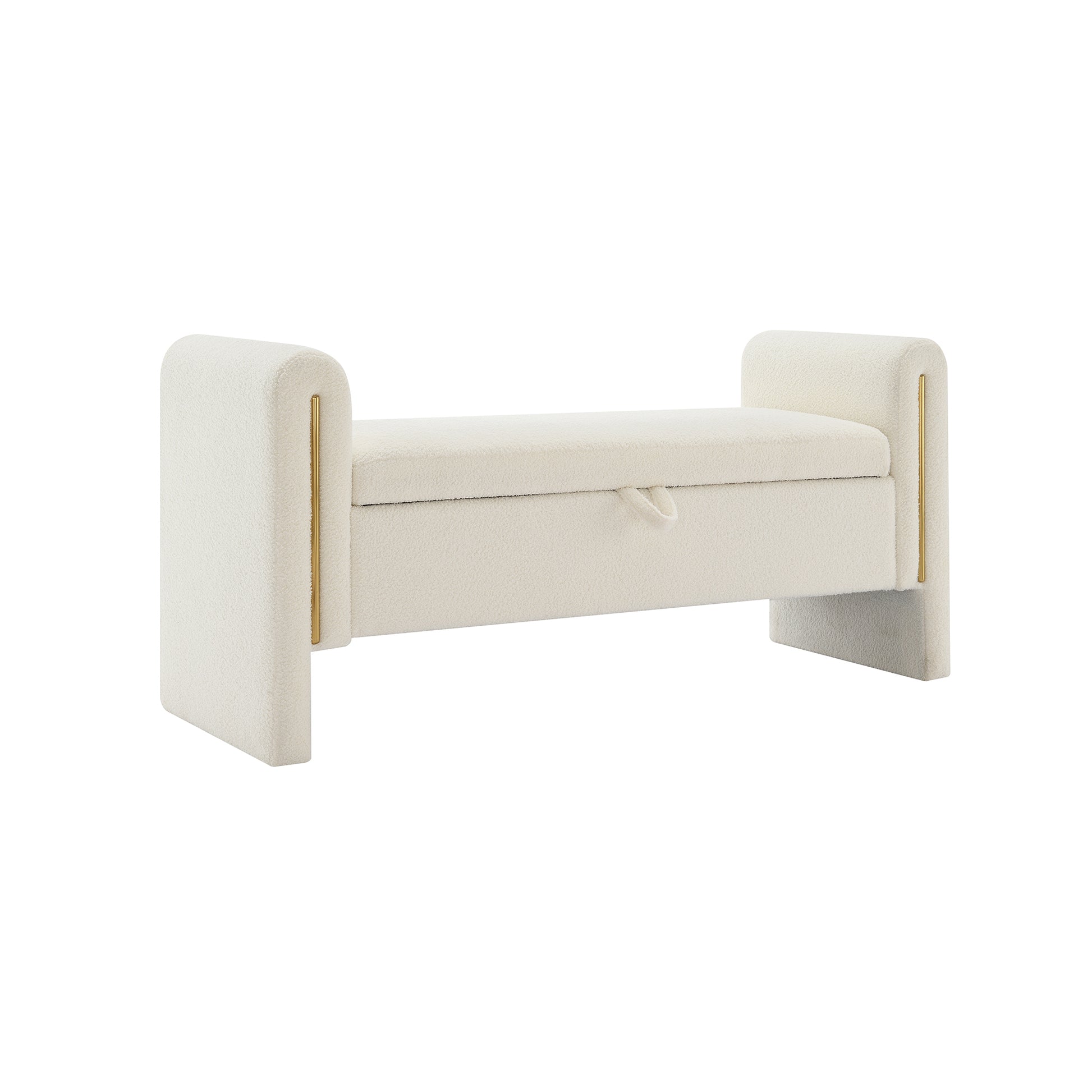 Cream Storage Ottoman Bench - Modern Foot Rest Stool for Bedroom, Dorm, or Living