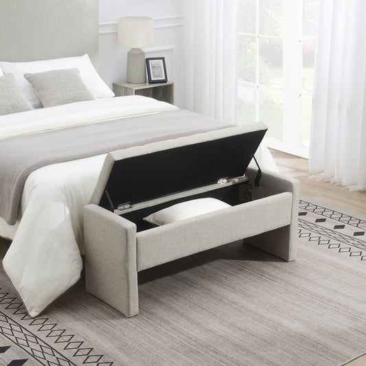 Modern Bed End Bench with Storage,Upholstered Large Foot Rest Stool, Comfy Window Vanity Bench for Living Room,Bedroom,Dorm,Coffee Table,Linen Light Grey