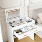 Flip Top Vanity Desk with LED Lighted Mirror & Built-in Outlet - Makeup Vanity Table with 2 Drawers, Open Storage, Hooks for Jewelry (No Stool Included, White)