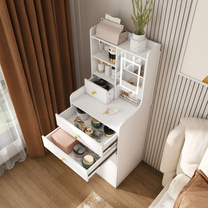 3-in-1 White Makeup Vanity with Storage & LED Mirror for Bedroom