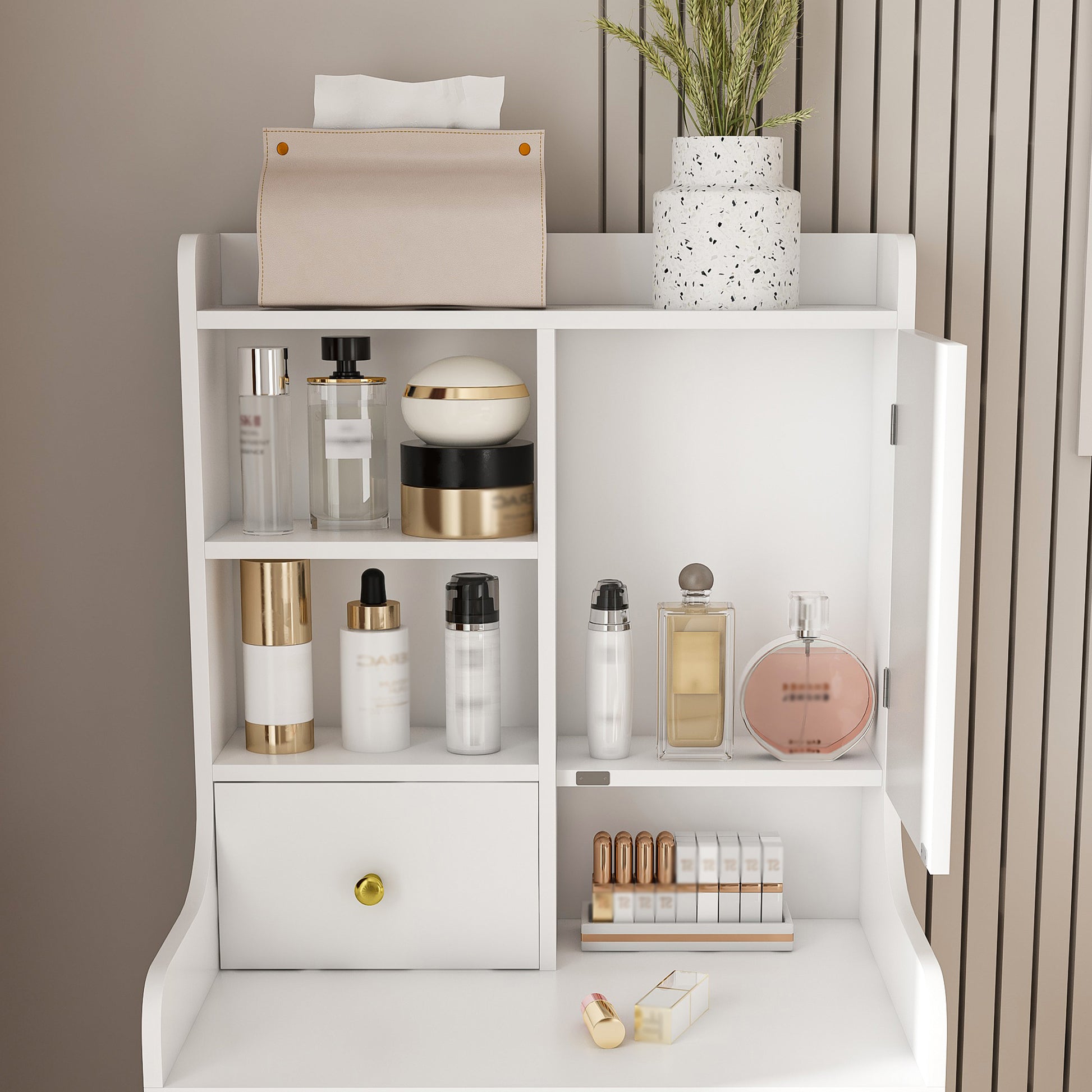 3-in-1 White Makeup Vanity with Storage & LED Mirror for Bedroom