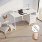 47.3"office desk with power outlet,2 Monitor Stands,2 drawers,Side Pocket,Easy to Assemble,Frame stability Reversible,use for home desk, computer desk, game table,White