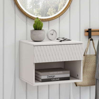 set of 2 nightstand with Modern Wall-Mounted Drawer Cabinet: Open Shelf, 3-Stage Rails, Carved Design, Anti-Wobble, DIY, for Bedroom/Living Room/Office