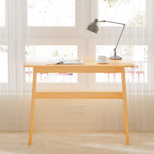 41 Inch Bamboo Computer Desk - Z-Shape Desk for Bedroom Office