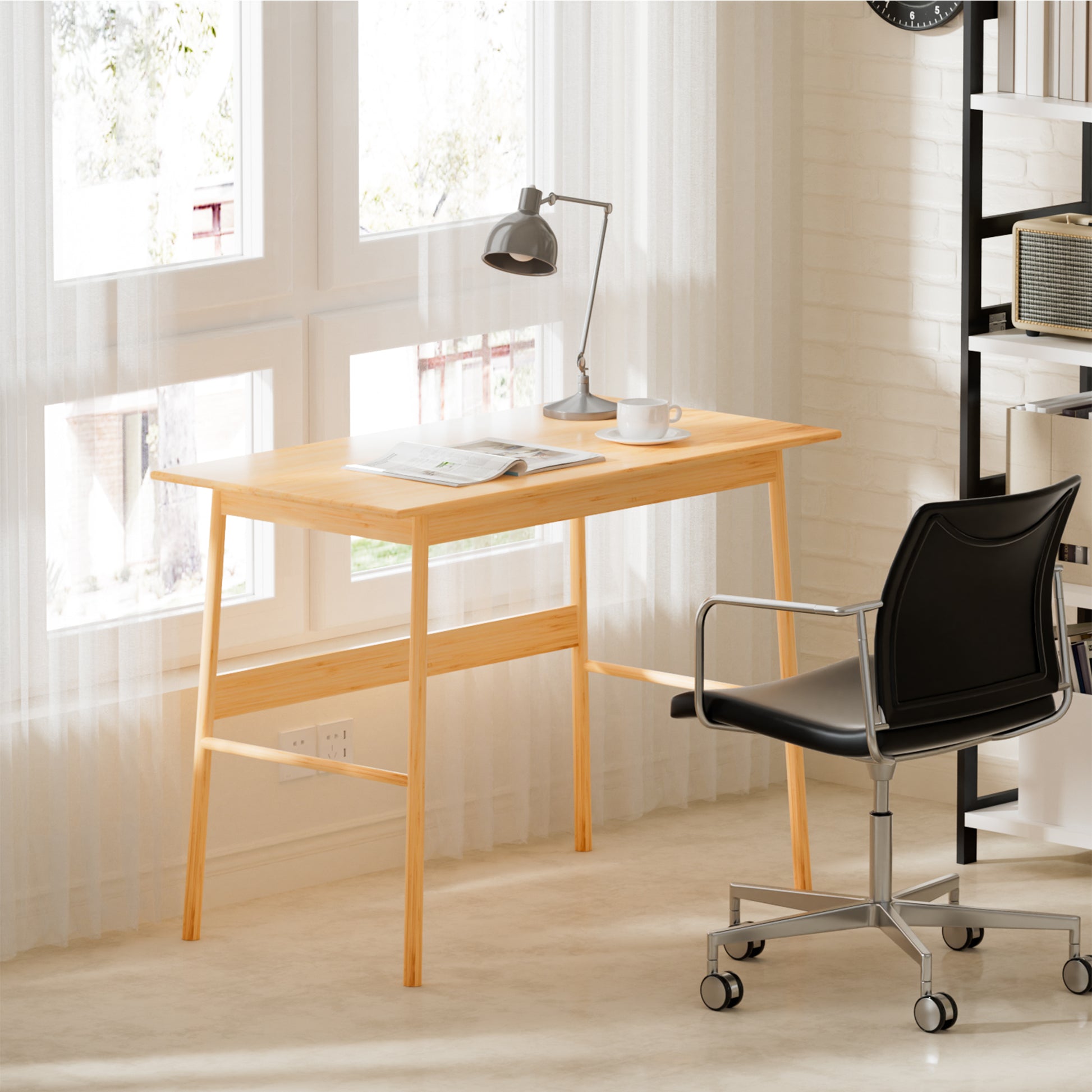 41 Inch Bamboo Computer Desk - Z-Shape Desk for Bedroom Office