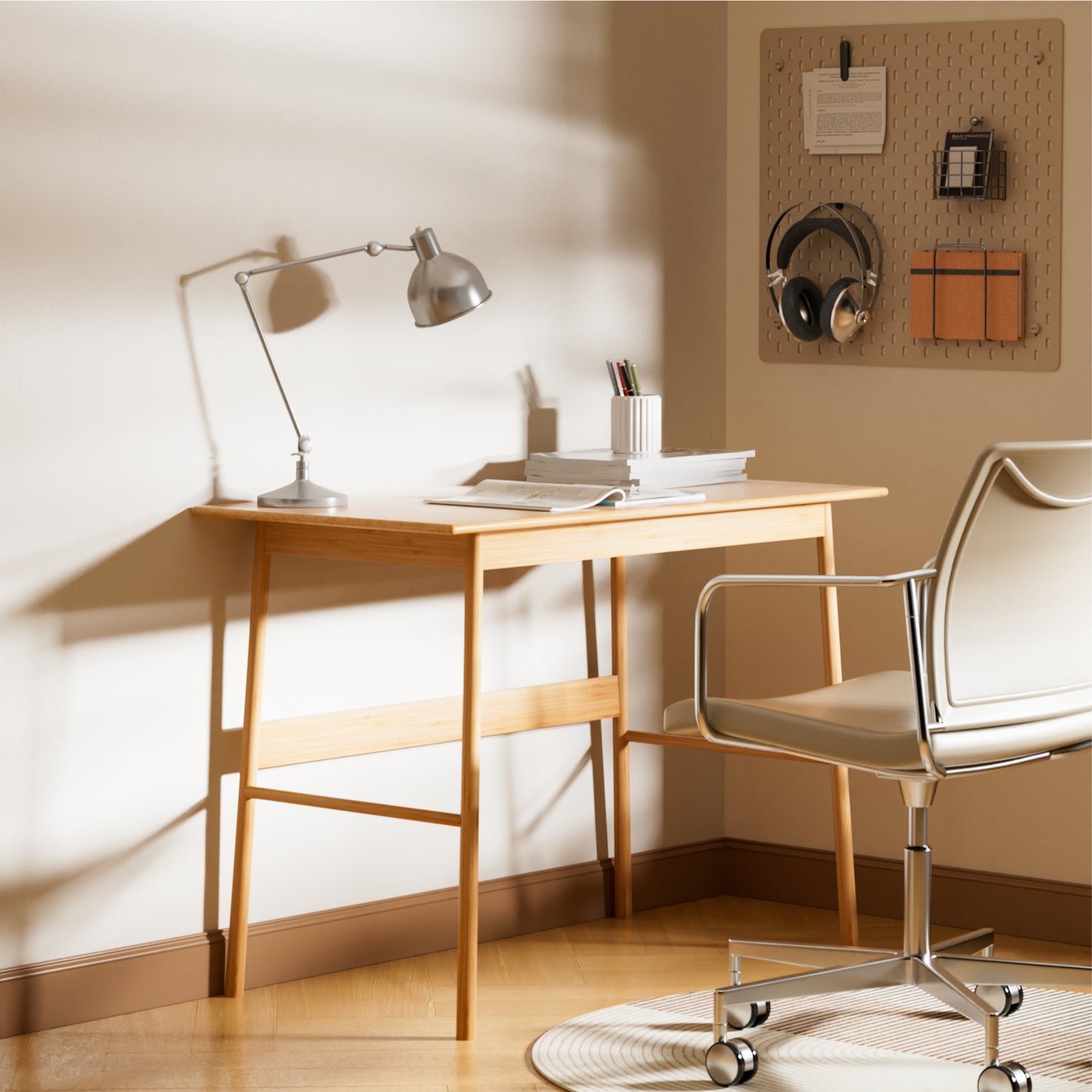 41 Inch Bamboo Computer Desk - Z-Shape Desk for Bedroom Office