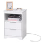 Nightstand with Charging Station,End Table with 2 Drawers,Wooden End Table with Drawer and Opening Shelf,Side Table for Bedroom, White