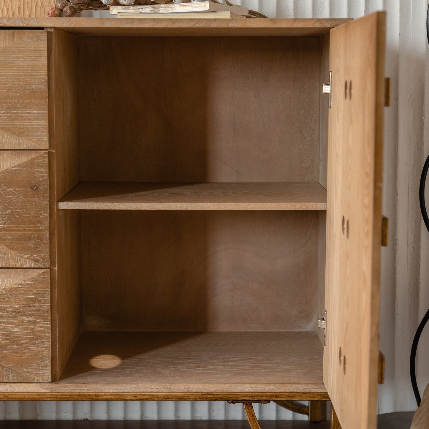 Bedroom 59.44" Light Wood Sideboard Buffet - 3-Drawer Storage Cabinet with Geometric