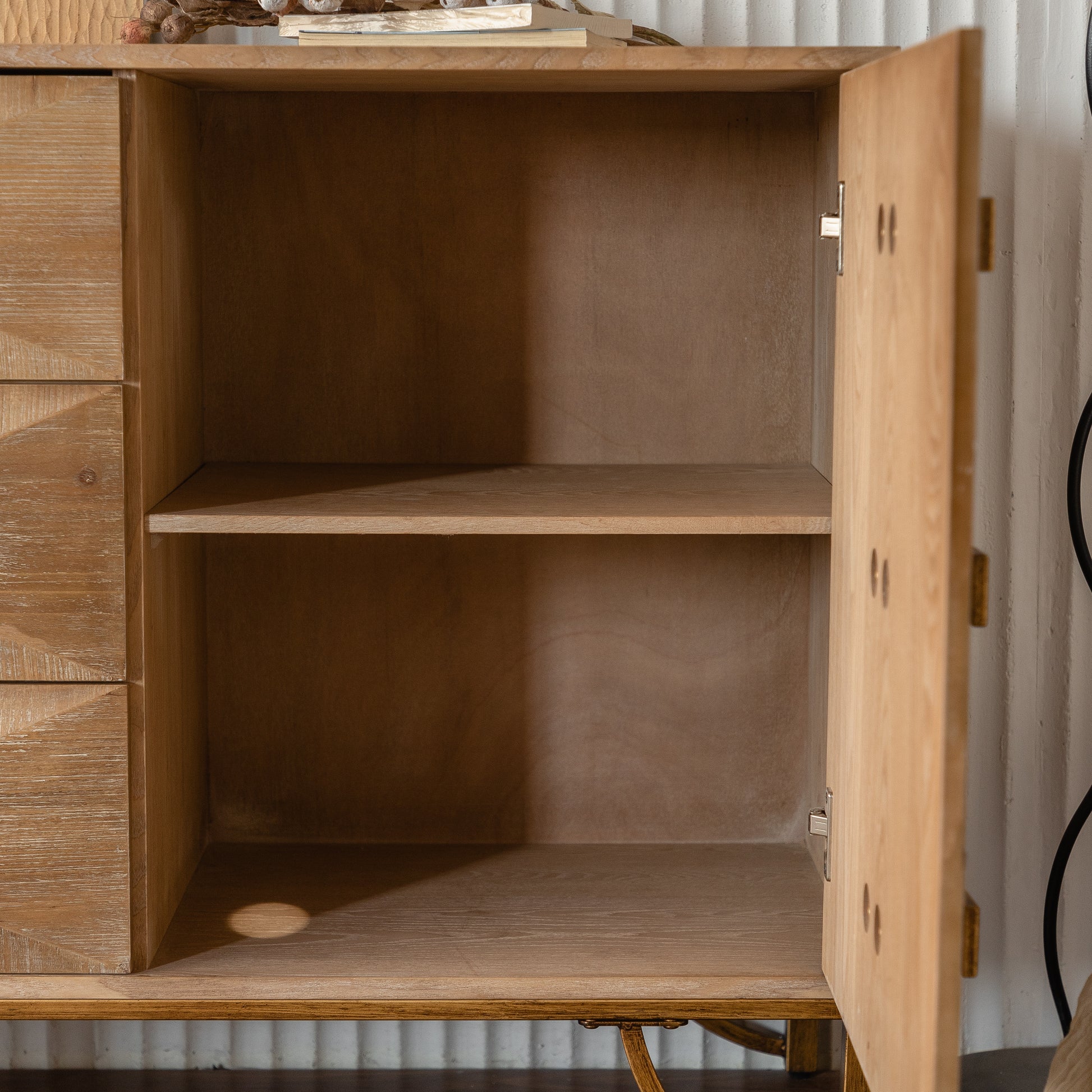 Bedroom 59.44" Light Wood Sideboard Buffet - 3-Drawer Storage Cabinet with Geometric