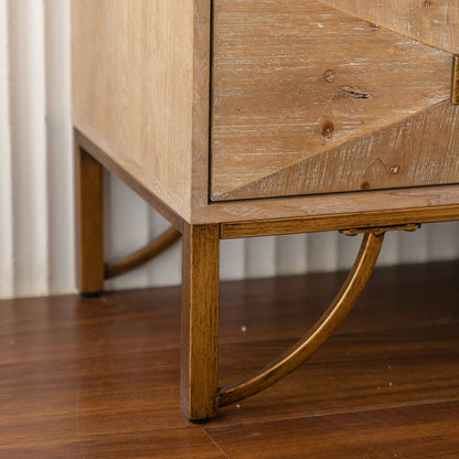 Bedroom 59.44" Light Wood Sideboard Buffet - 3-Drawer Storage Cabinet with Geometric