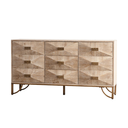 Bedroom 59.44" Light Wood Sideboard Buffet - 3-Drawer Storage Cabinet with Geometric