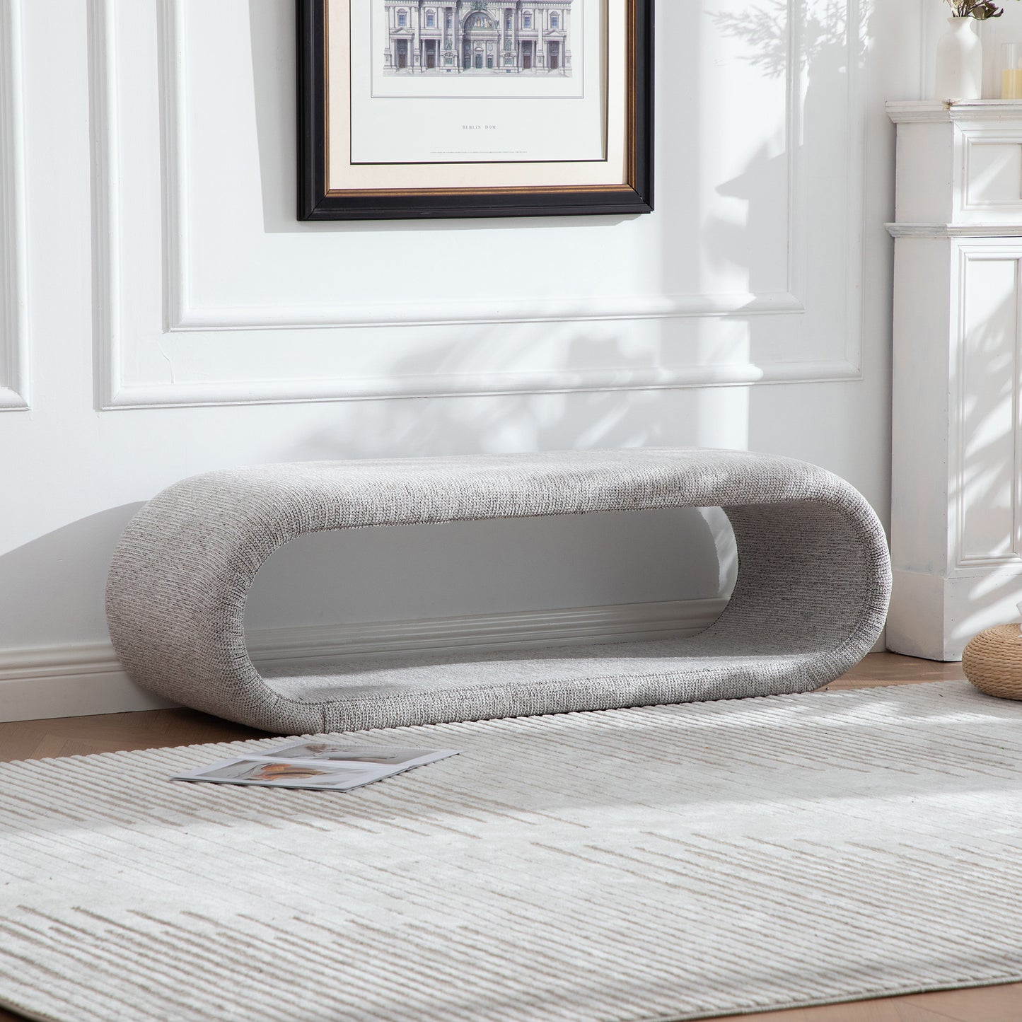 Light Brown Chenille Bench - Bedroom End of Bed Shoe Storage