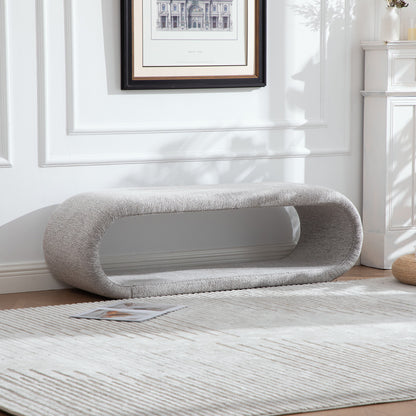 Light Brown Chenille Bench - Bedroom End of Bed Shoe Storage