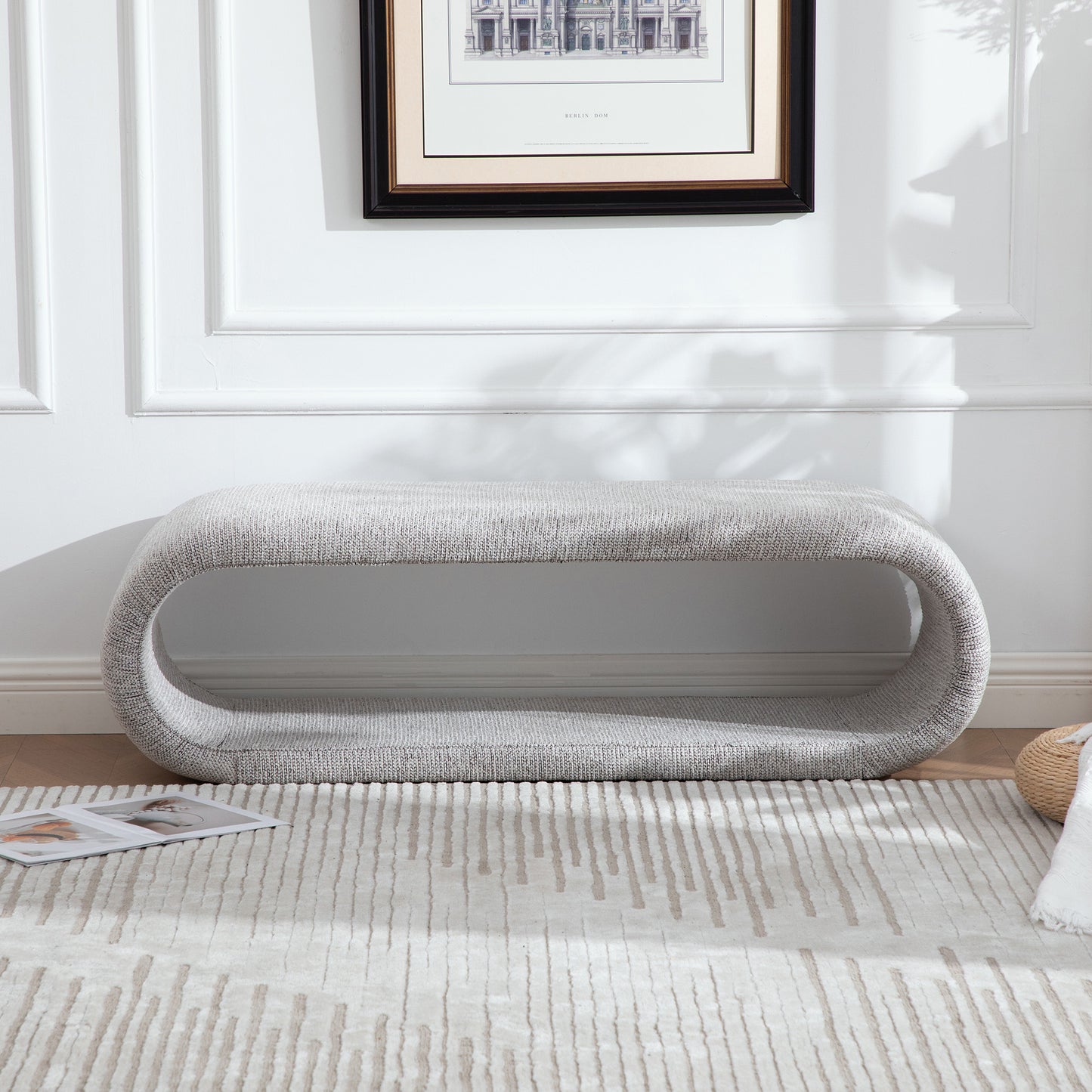 Light Brown Chenille Bench - Bedroom End of Bed Shoe Storage